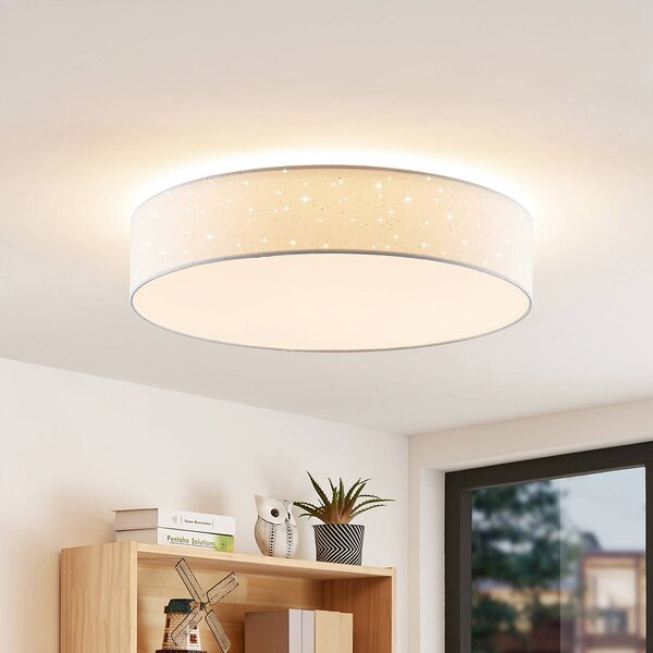Lindby Ellamina LED mennyezeti lámpa, Ø 60 cm, fehér, textil, dimmelhető, Fehér / opál, Nappali / Étkező, Textil / szövet / selyem, Modern