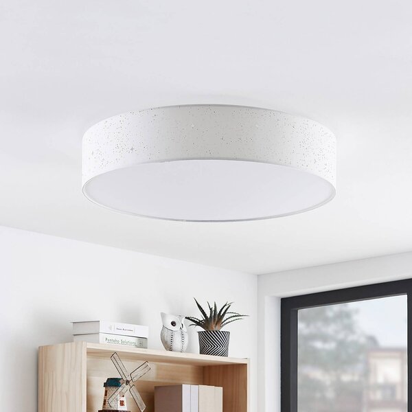 Lindby Ellamina LED mennyezeti lámpa, Ø 60 cm, fehér, textil, dimmelhető, Fehér / opál, Nappali / Étkező, Textil / szövet / selyem, Modern