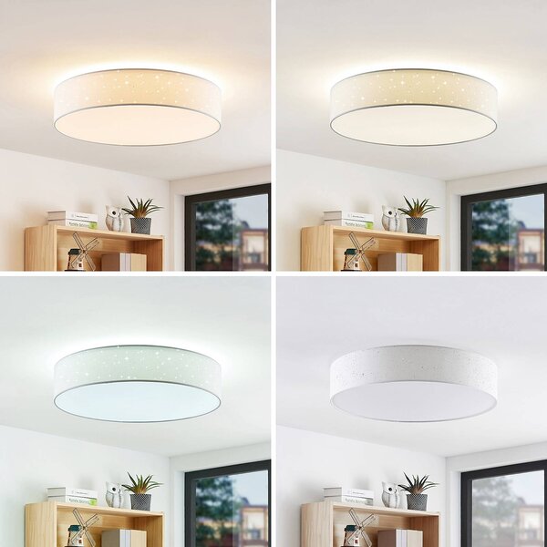 Lindby Ellamina LED mennyezeti lámpa, Ø 60 cm, fehér, textil, dimmelhető, Fehér / opál, Nappali / Étkező, Textil / szövet / selyem, Modern