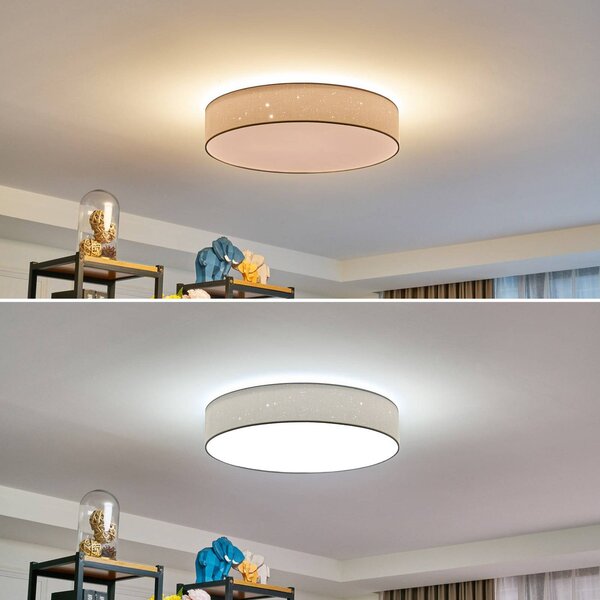 Lindby Ellamina LED mennyezeti lámpa, Ø 60 cm, fehér, textil, dimmelhető, Fehér / opál, Nappali / Étkező, Textil / szövet / selyem, Modern