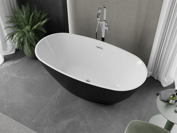 Luxury Eris szabadon álló fürdökád akril 155 x 80 cm, fehér/fekete, leeresztö króm - 53441558075 Térben álló kád
