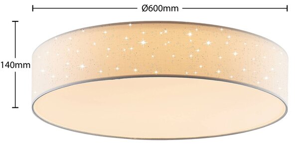 Lindby Ellamina LED mennyezeti lámpa, Ø 60 cm, fehér, textil, dimmelhető, Fehér / opál, Nappali / Étkező, Textil / szövet / selyem, Modern