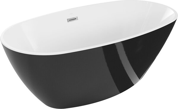 Luxury Eris szabadon álló fürdökád akril 155 x 80 cm, fehér/fekete, leeresztö króm - 53441558075 Térben álló kád