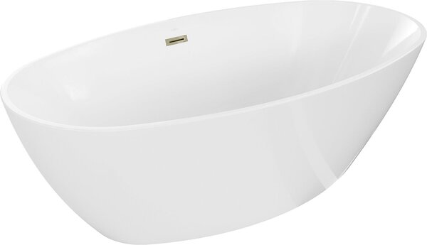 Luxury Eris szabadon álló fürdökád akril 180 x 95 cm, fehér, leeresztö arany - 53441809500-G Térben álló kád