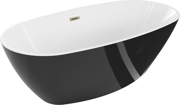 Luxury Eris szabadon álló fürdökád akril 170 x 85 cm, fehér/fekete, leeresztö arany - 53441708575-G Térben álló kád