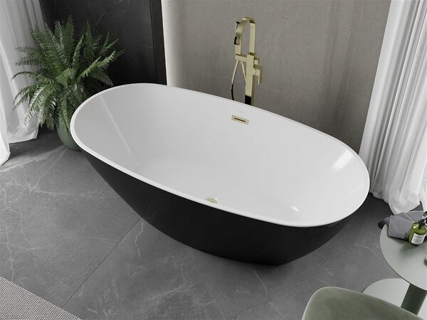 Luxury Eris szabadon álló fürdökád akril 170 x 85 cm, fehér/fekete, leeresztö arany - 53441708575-G Térben álló kád