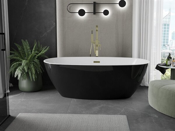 Luxury Eris szabadon álló fürdökád akril 170 x 85 cm, fehér/fekete, leeresztö arany - 53441708575-G Térben álló kád