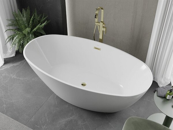 Luxury Eris szabadon álló fürdökád akril 180 x 95 cm, fehér, leeresztö arany - 53441809500-G Térben álló kád