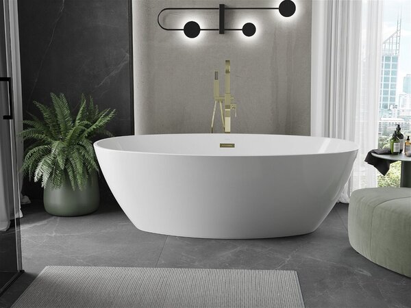 Luxury Eris szabadon álló fürdökád akril 180 x 95 cm, fehér, leeresztö arany - 53441809500-G Térben álló kád