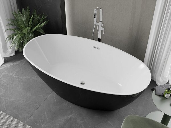 Luxury Eris szabadon álló fürdökád akril 180 x 95 cm, fehér/fekete, leeresztö króm - 53441809575 Térben álló kád