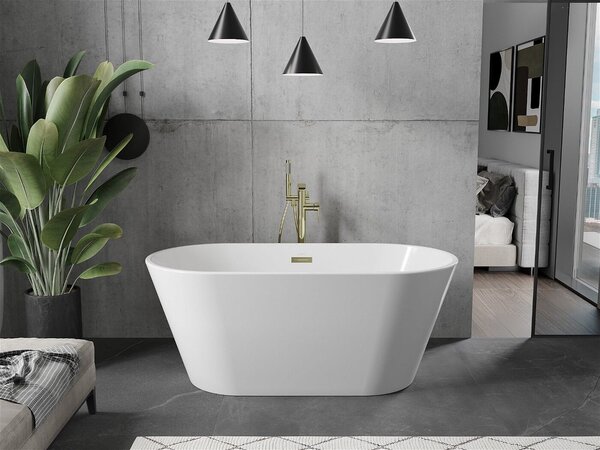 Luxury Flavia szabadon álló fürdökád akril 150 x 75 cm, fehér, leeresztö arany - 54031507500-G Térben álló kád