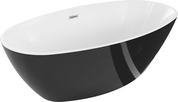 Luxury Eris szabadon álló fürdökád akril 180 x 95 cm, fehér/fekete, leeresztö króm - 53441809575 Térben álló kád