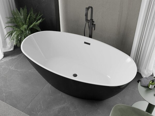 Luxury Eris szabadon álló fürdökád akril 180 x 95 cm, fehér/fekete, leeresztö fekete - 53441809575-B Térben álló kád