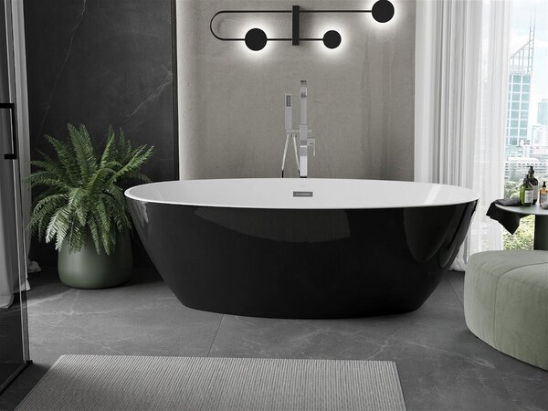 Luxury Eris szabadon álló fürdökád akril 180 x 95 cm, fehér/fekete, leeresztö króm - 53441809575 Térben álló kád