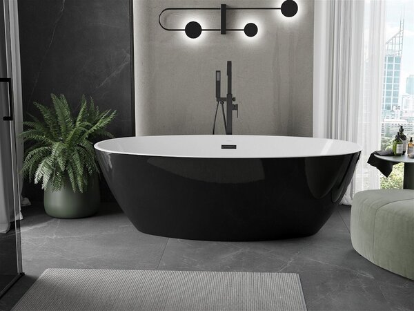 Luxury Eris szabadon álló fürdökád akril 180 x 95 cm, fehér/fekete, leeresztö fekete - 53441809575-B Térben álló kád