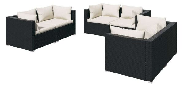 Polyrattan Kerti Ülőgarnitúra - 6 részes - Fekete