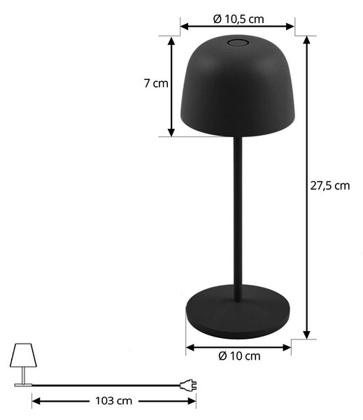 Lindby LED asztali világítás Arietty, fekete, dimmelhető, IP65, dimmelhető, Fekete, Nappali / Étkező, Alumínium, Modern