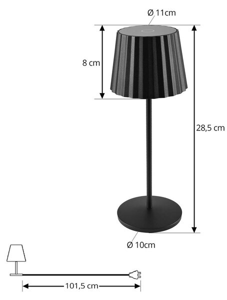 Lindby LED tölthető asztali világítás Esali, fekete, fém, IP65, dimmelhető, Fekete, Nappali / Étkező, Alumínium, Modern