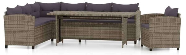 Polyrattan Kerti Ülőgarnitúra - 3 részes - Szürke