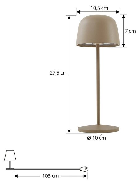 Lindby LED asztali világítás Arietty, bézs, dimmelhető, IP65, dimmelhető, Krém / borostyánsárga, Nappali / Étkező, Alumínium, Modern