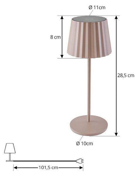 Lindby LED tölthető asztali világítás Esali, bézs, fém, IP65, dimmelhető, Krém / borostyánsárga, Nappali / Étkező, Alumínium, Modern
