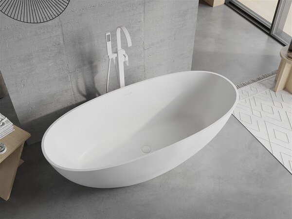 Luxury Bari szabadon álló fürdökád öntött márvány 165 x 75 cm, fehér mat - 57221657500 Térben álló kád