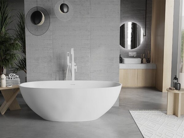 Luxury Bari szabadon álló fürdökád öntött márvány 165 x 75 cm, fehér mat - 57221657500 Térben álló kád