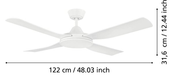 EGLO Bondi 1 mennyezeti ventilátor, matt fehér, távirányítóval, Fehér / opál, Nappali / Étkező, Műanyag