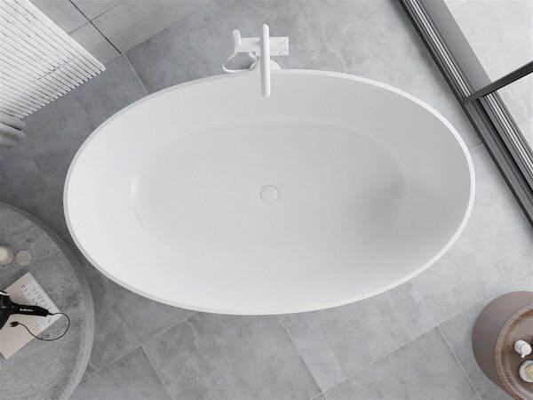 Luxury Parma szabadon álló fürdökád öntött márvány 160 x 95 cm, fehér mat - 57231609500 Térben álló kád