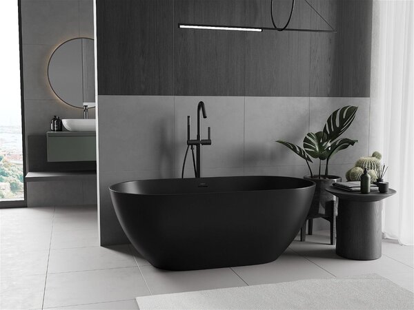 Luxury Rimini szabadon álló fürdökád öntött márvány 150 x 75 cm, fekete mat - 57241507570 Térben álló kád