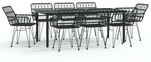 Elegáns Fekete Polyrattan Kerti Étkezőgarnitúra - 9 részes