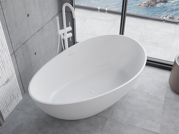 Luxury Parma szabadon álló fürdökád öntött márvány 160 x 95 cm, fehér mat - 57231609500 Térben álló kád