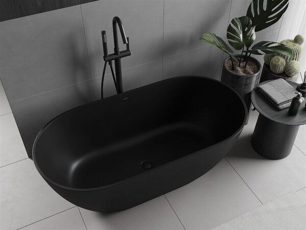 Luxury Rimini szabadon álló fürdökád öntött márvány 150 x 75 cm, fekete mat - 57241507570 Térben álló kád