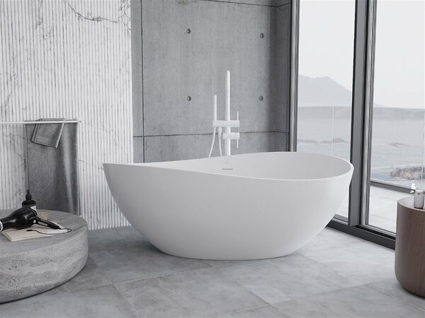 Luxury Parma szabadon álló fürdökád öntött márvány 160 x 95 cm, fehér mat - 57231609500 Térben álló kád