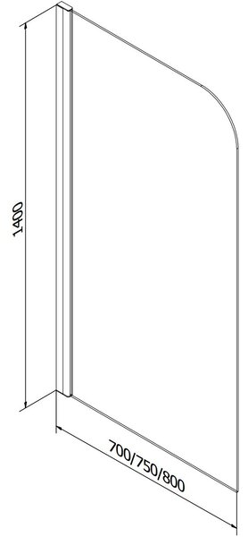 Mexen Vega téglalap alakú kád 150 x 70 cm burkolattal és 1-ajtós paravánnal 70 cm, átlátszó, fekete
