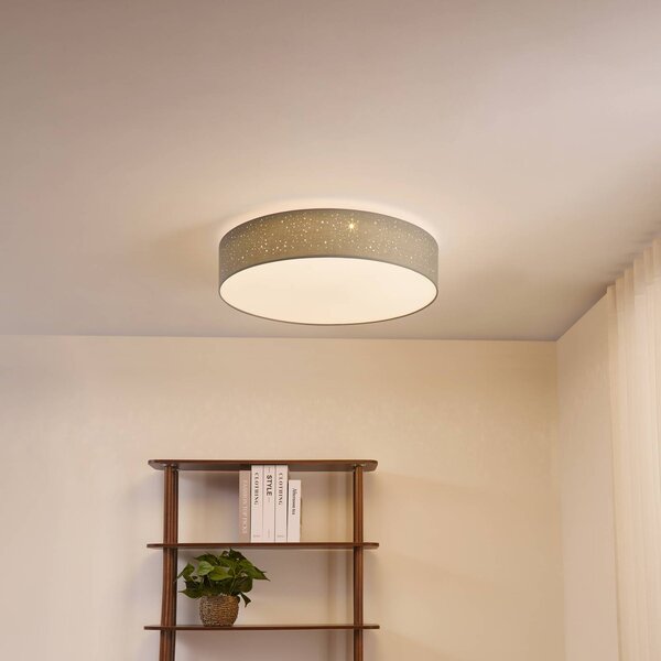 Lindby LED mennyezeti lámpa Ellamina, 60 cm, világosszürke, textil, dimmelhető, Alu / szürke / cink, Nappali / Étkező, Textil / szövet / selyem, Modern