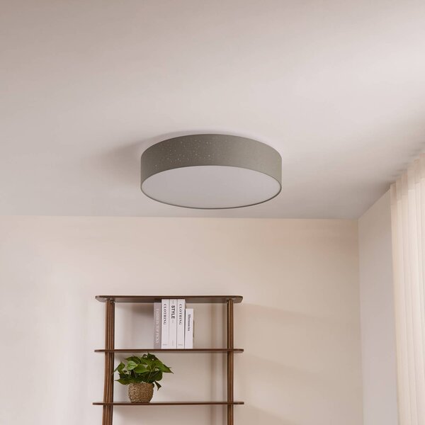 Lindby LED mennyezeti lámpa Ellamina, 60 cm, világosszürke, textil, dimmelhető, Alu / szürke / cink, Nappali / Étkező, Textil / szövet / selyem, Modern