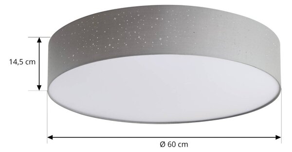 Lindby LED mennyezeti lámpa Ellamina, 60 cm, világosszürke, textil, dimmelhető, Alu / szürke / cink, Nappali / Étkező, Textil / szövet / selyem, Modern