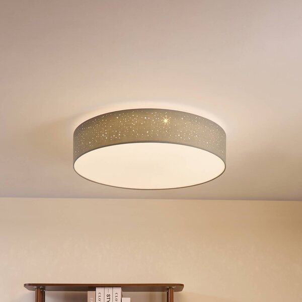 Lindby LED mennyezeti lámpa Ellamina, 60 cm, világosszürke, textil, dimmelhető, Alu / szürke / cink, Nappali / Étkező, Textil / szövet / selyem, Modern