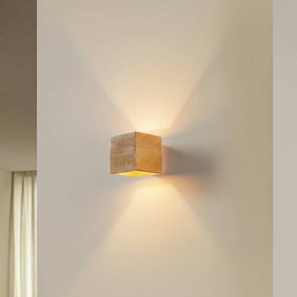 SOLLUX LIGHTING Ara fali világítás, fa kocka, dimmelhető, Világos fa, Nappali / Étkező, Fa, Modern