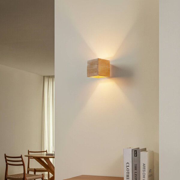 SOLLUX LIGHTING Ara fali világítás, fa kocka, dimmelhető, Világos fa, Nappali / Étkező, Fa, Modern