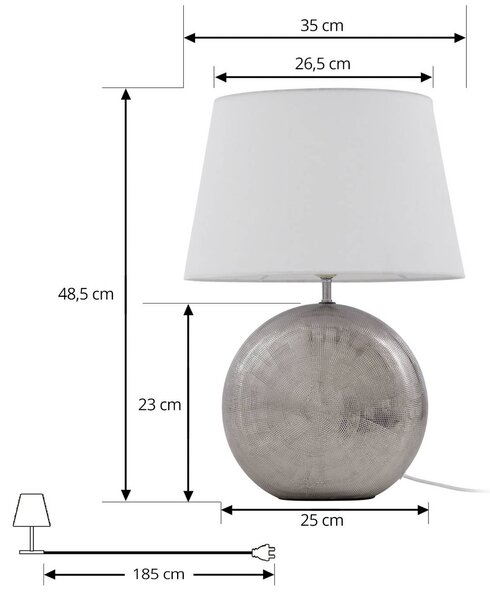Lindby Florentino asztali lámpa, 49 cm, kerámia, textil, Fehér / opál, Nappali / Étkező, Textil / szövet / selyem