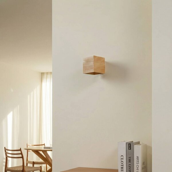 SOLLUX LIGHTING Ara fali világítás, fa kocka, dimmelhető, Világos fa, Nappali / Étkező, Fa, Modern