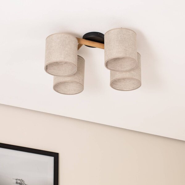 TK Lighting Deva mennyezeti lámpa, 4 izzós, textil, dimmelhető, Világos fa, Nappali / Étkező, Fa, Skandináv