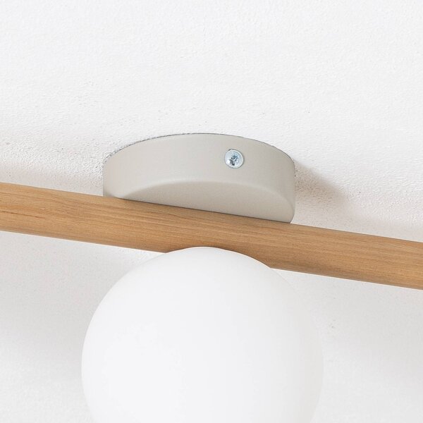 TK Lighting Estera mennyezeti lámpa, opálüveg, fa, háromlángos, dimmelhető, Világos fa, Nappali / Étkező, Üveg