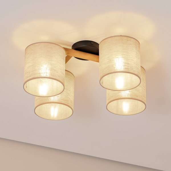 TK Lighting Deva mennyezeti lámpa, 4 izzós, textil, dimmelhető, Világos fa, Nappali / Étkező, Fa, Skandináv