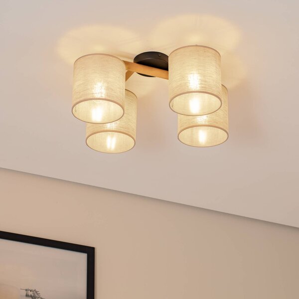 TK Lighting Deva mennyezeti lámpa, 4 izzós, textil, dimmelhető, Világos fa, Nappali / Étkező, Fa, Skandináv