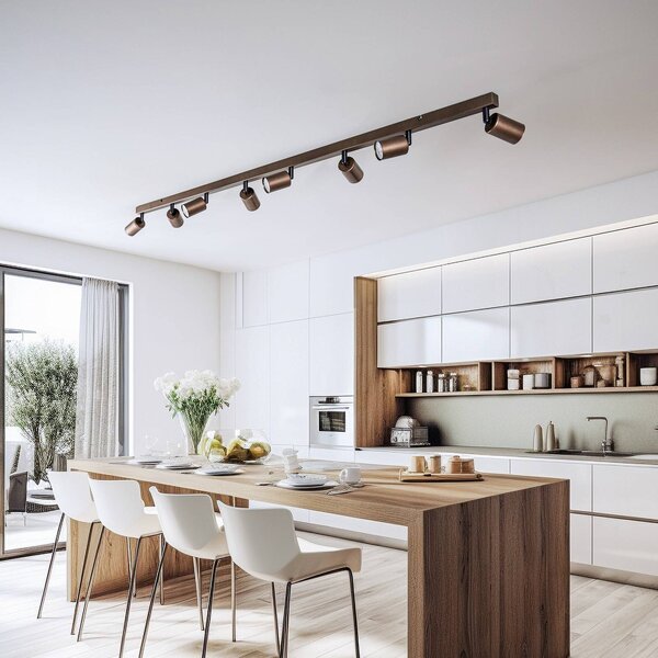 TK Lighting Mennyezeti spot Top, állítható, barna, nyolclángú lineáris, dimmelhető, Barna / rozsda, Nappali / Étkező, fém, Modern