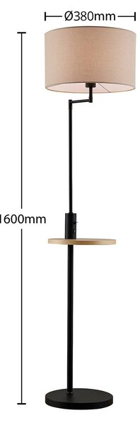 Lindby állólámpa Zinia, fekete, polccal, USB csatlakozóval, Fekete, Nappali / Étkező, fém, Modern