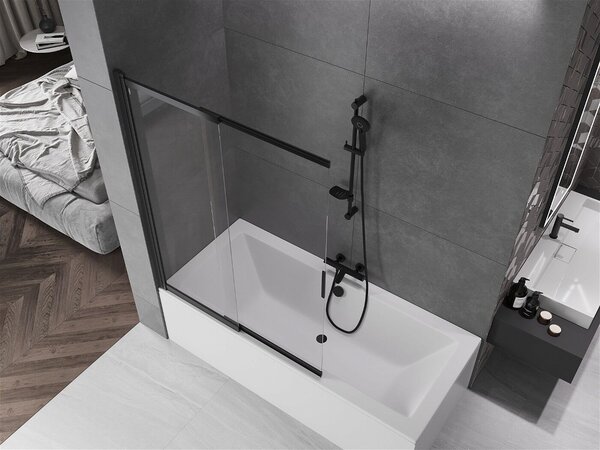 Mexen Fox Kádparaván 2 részes csúszó 120 x 150 cm, átlátszó nano, fekete - 891-120-002-70-00 Kádparaván